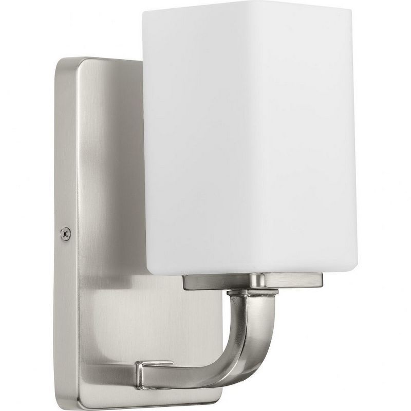 Brushed Nickel Cylinder Wall Sconce with Etched Opal Glass Shade