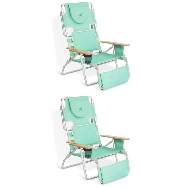 Teal Padded 3-N-1 Outdoor Folding Reclining Beach Chair Set