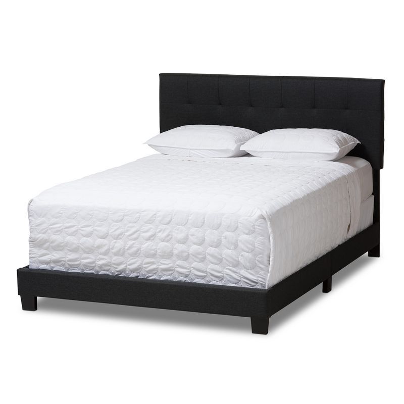 Full Size Black Upholstered Tufted Bed with Wood Frame