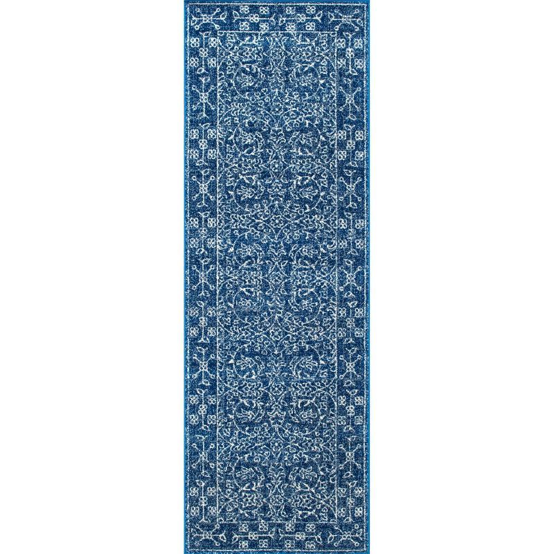 Dark Blue Vintage Polypropylene Runner Rug, 2' 8" x 8'