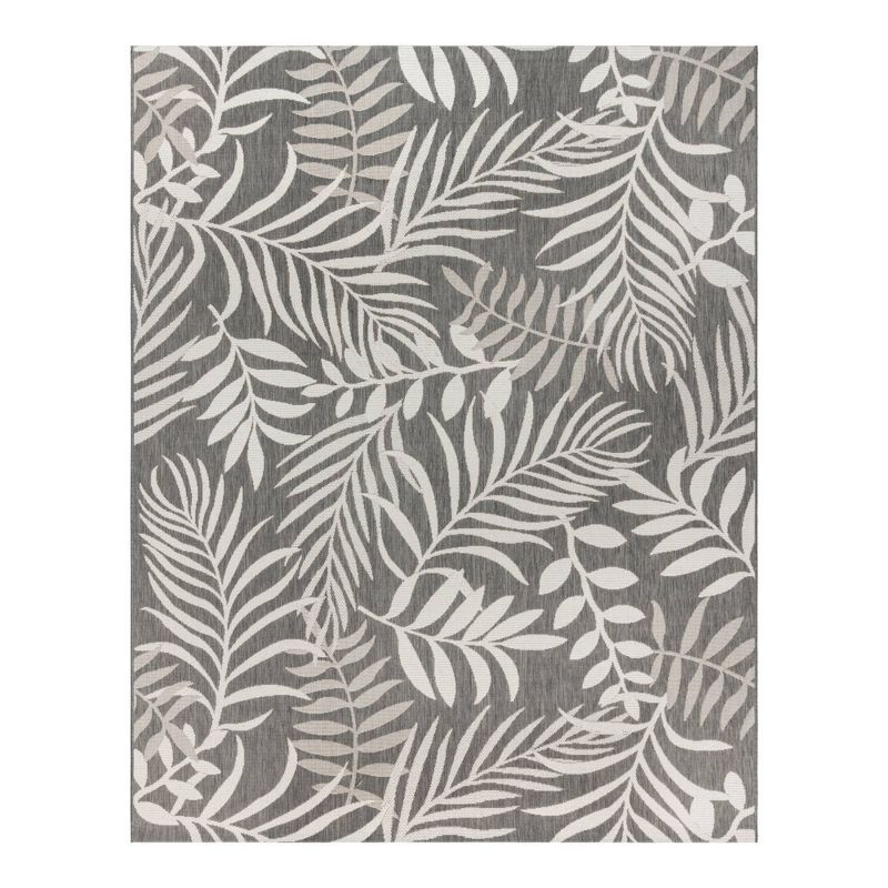 120" x 94" Gray and White Botanical Indoor/Outdoor Rug