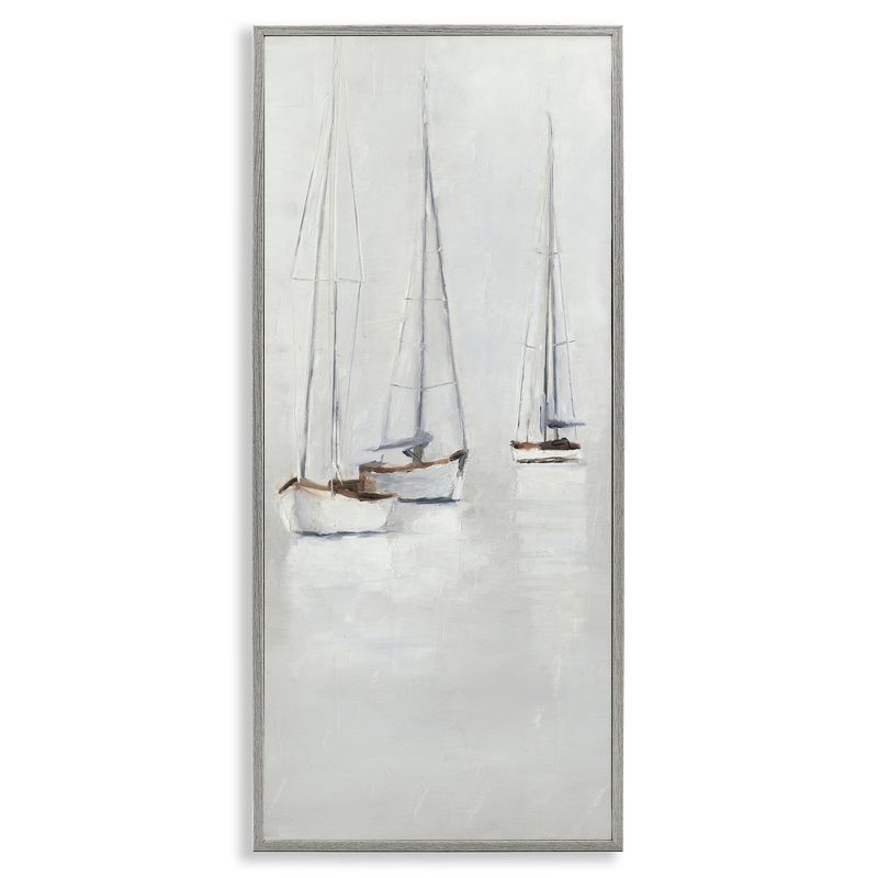 Gray Framed Sailboats Trio Transportation Art Print, 13 x 30