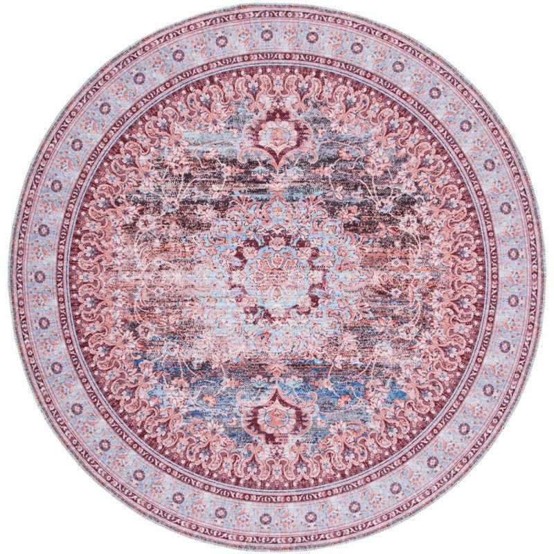 Serapi Light Blue and Red Round Washable Area Rug