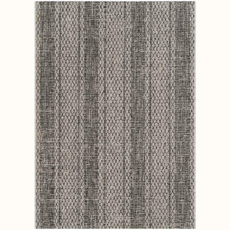 Light Grey and Black Rectangular Synthetic Outdoor Rug