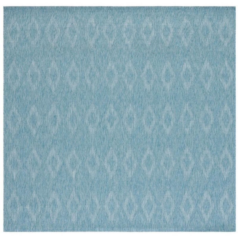 Aqua Blue Square Stain-Resistant Indoor/Outdoor Rug