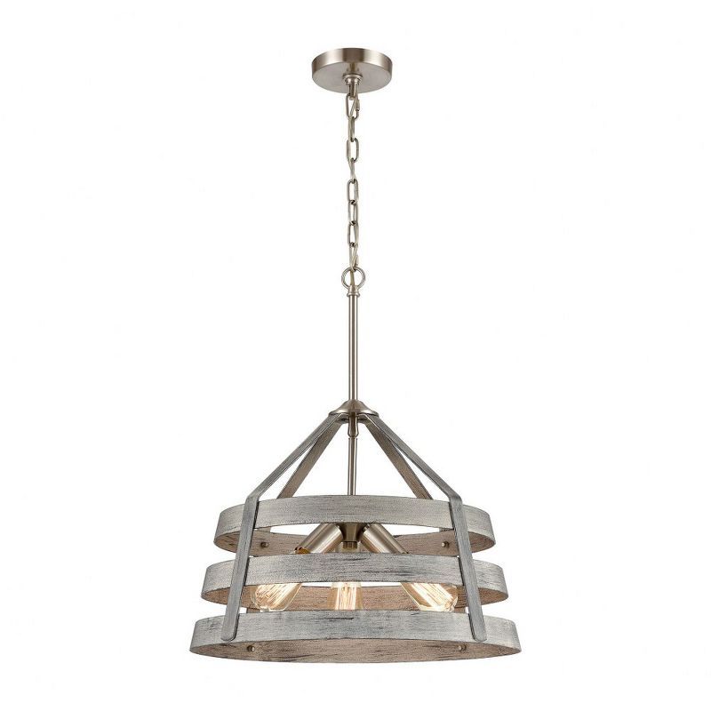 Mini Drum 3-Light Chandelier in Weathered Driftwood and Satin Nickel