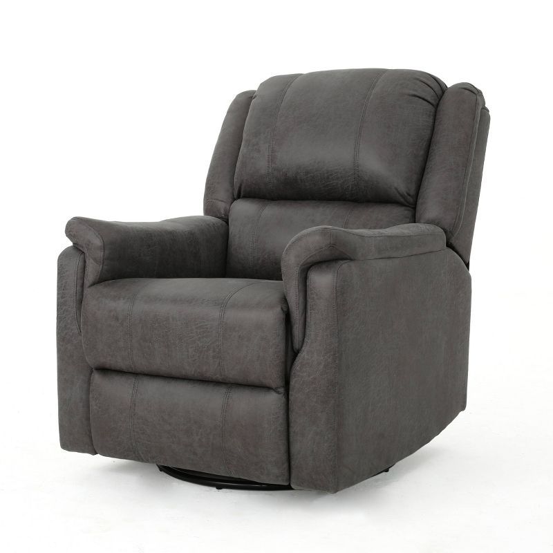 Slate Microfiber Swivel Recliner with Tufted Back