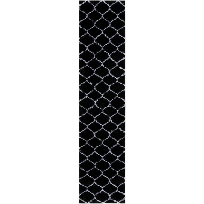 Black and White Synthetic Shag Runner Rug, 2' x 9'