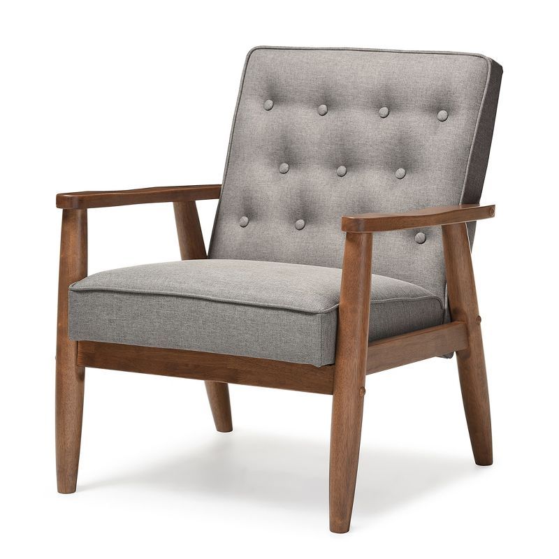 Gray Faux Leather Mid-Century Modern Accent Chair with Maple Wood Frame