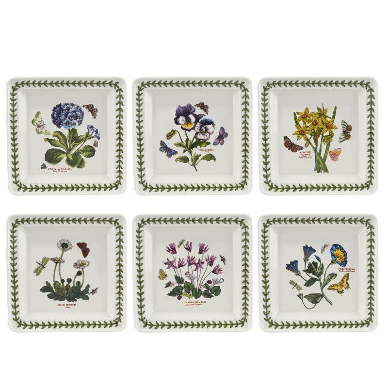 Square Porcelain Salad/Dessert Plates, Chip-Resistant, Set of 6