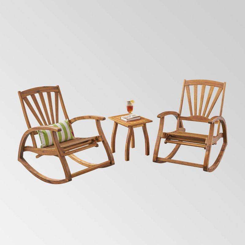 Sunview 3-Piece Teak Acacia Wood Recliner Rocking Chair Set