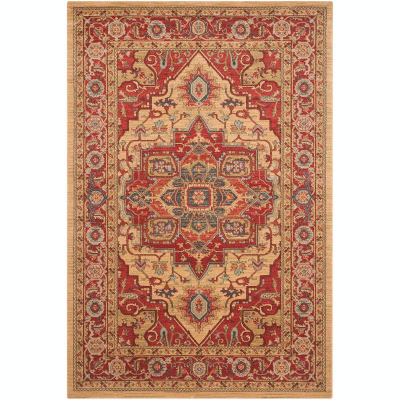 Mahal Red and Natural Rectangular Synthetic Area Rug