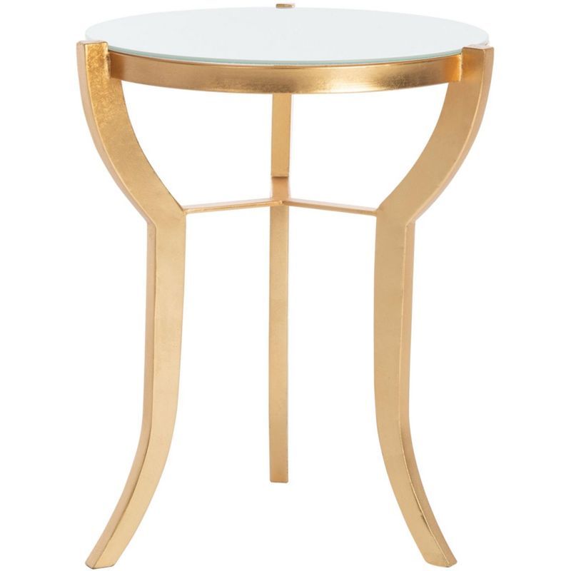 Gold and White Round Metal Glass Accent Table