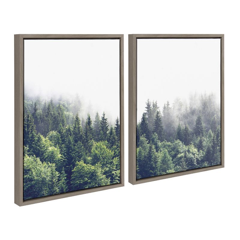 Sylvie Foggy Day Green Forest Framed Canvas Set, 18x24