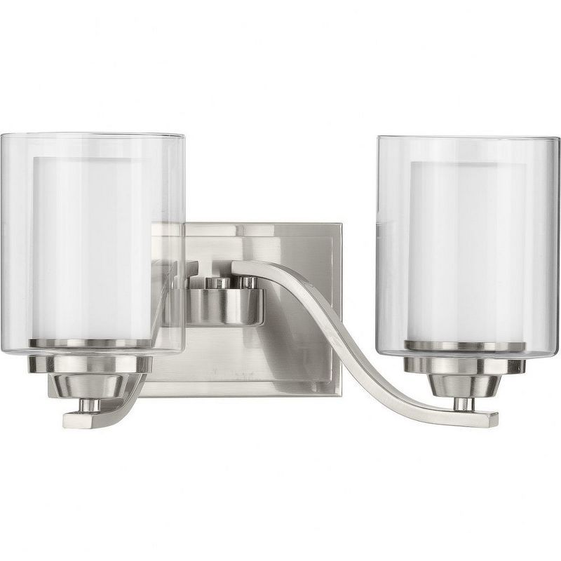 Brushed Nickel 2-Light Wall Sconce with Etched Glass Shades