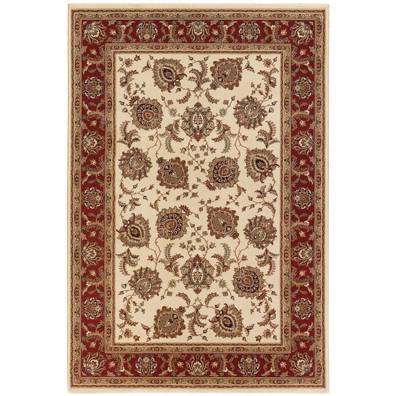 Ivory and Red Hand-knotted Oriental Rectangular Rug 5'3" x 7'9"