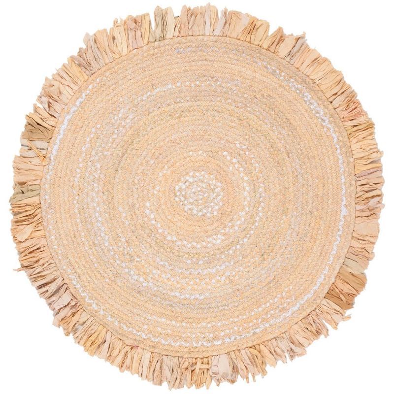 Handwoven Beige Cotton 4' Round Braided Reversible Rug