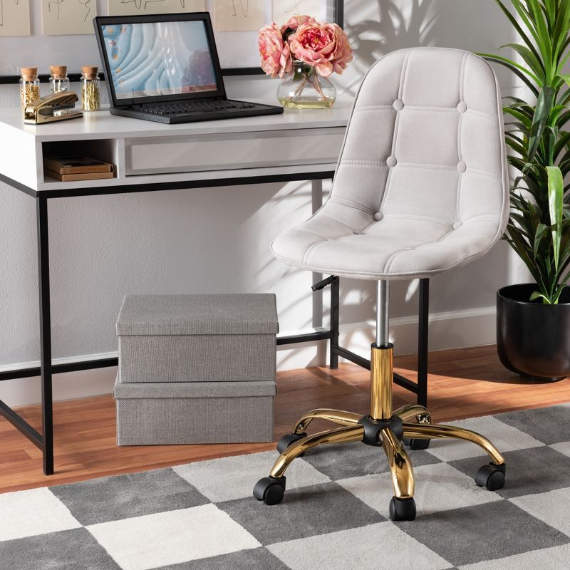 Grey Velvet and Gold Metal Swivel Office Chair