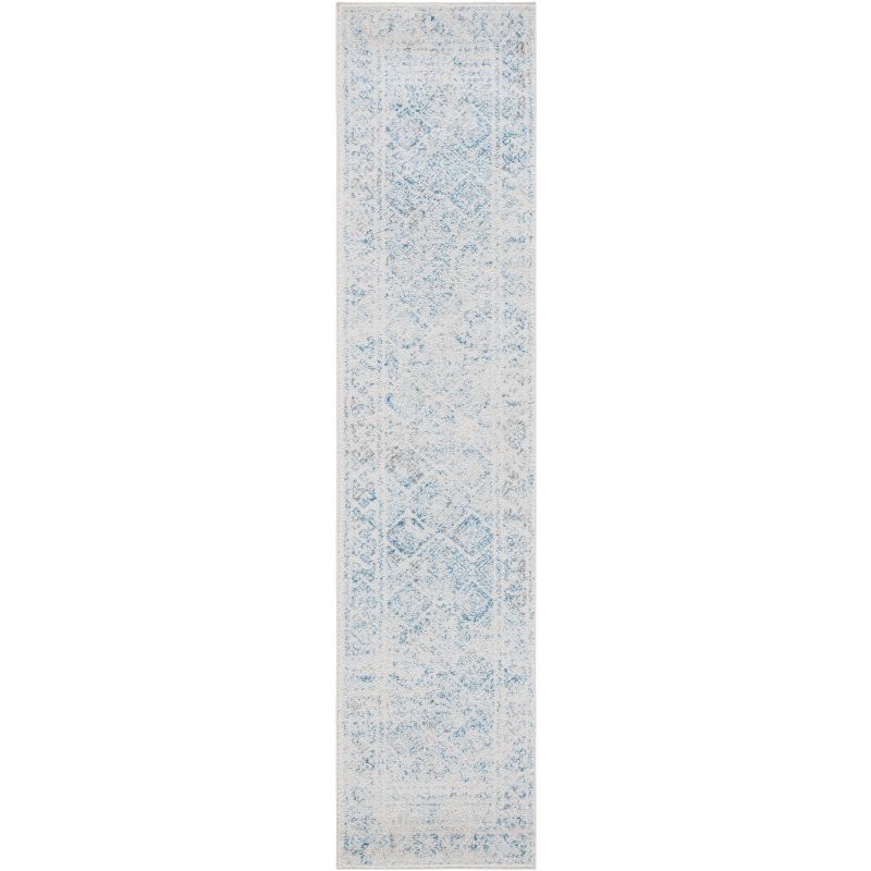 Ivory and Turquoise Geometric Hand-Knotted Runner Rug