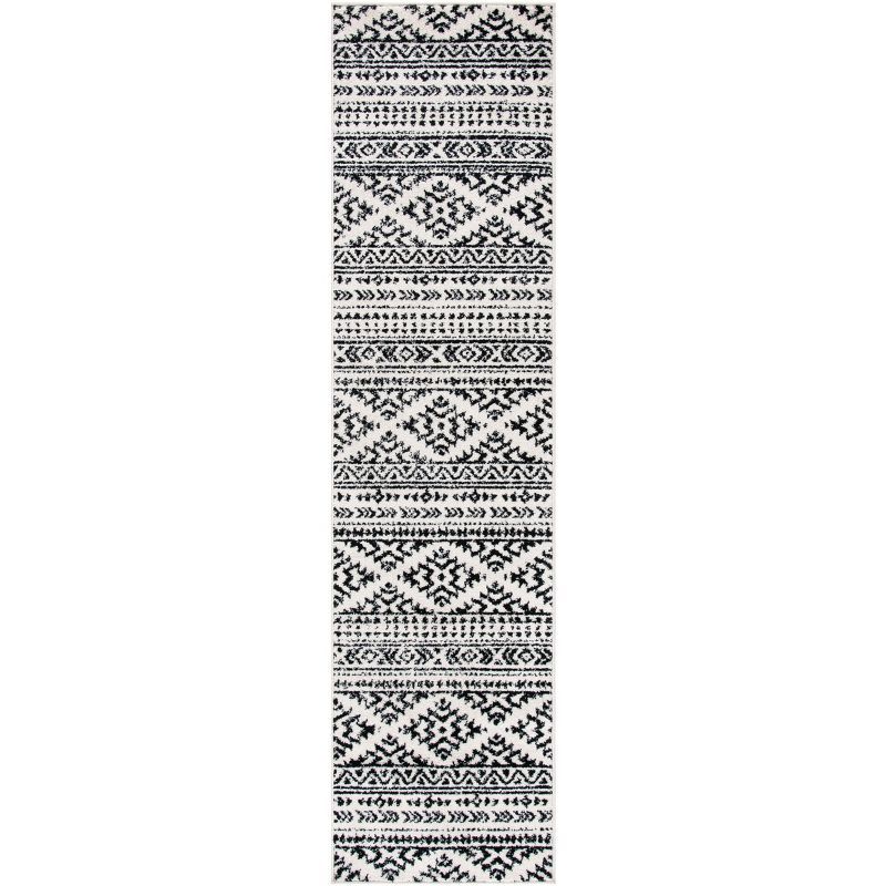 Ivory and Black Geometric Hand-knotted Runner Rug, 2 ft. x 11 ft.