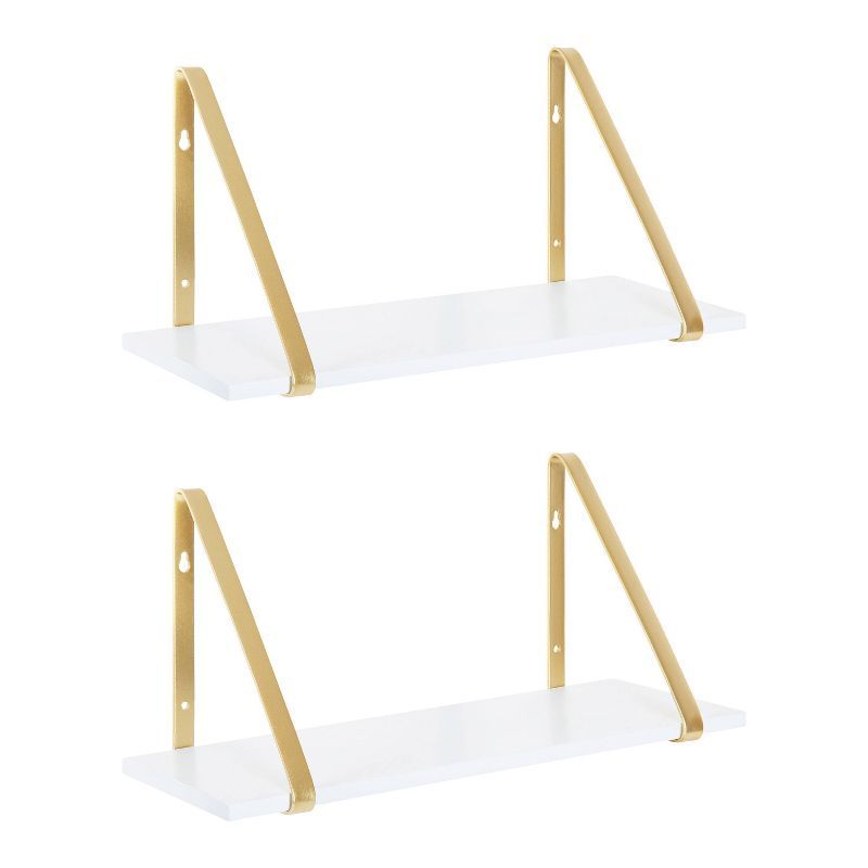 Soloman 21" White and Gold Modern Wooden Wall Shelves - 2 Piece