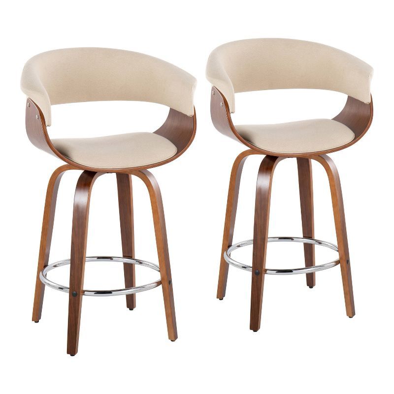 Beige Swivel Wood and Metal Counter Stool Set