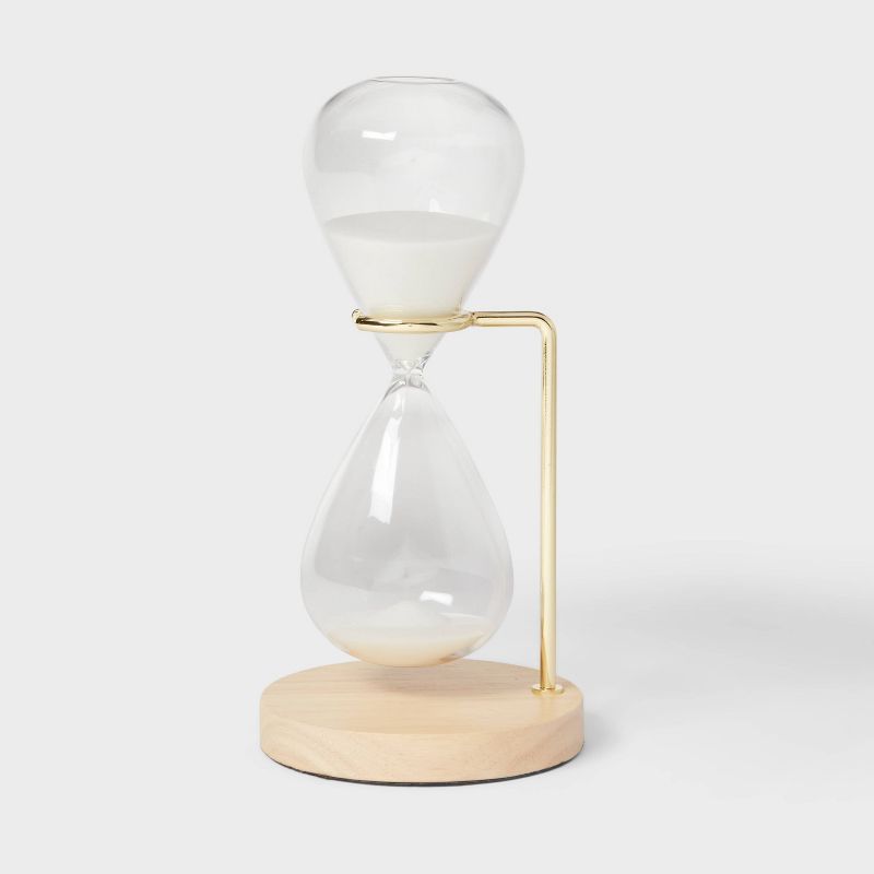 Natural Rubber Wood Hourglass with Gold Metal Stand