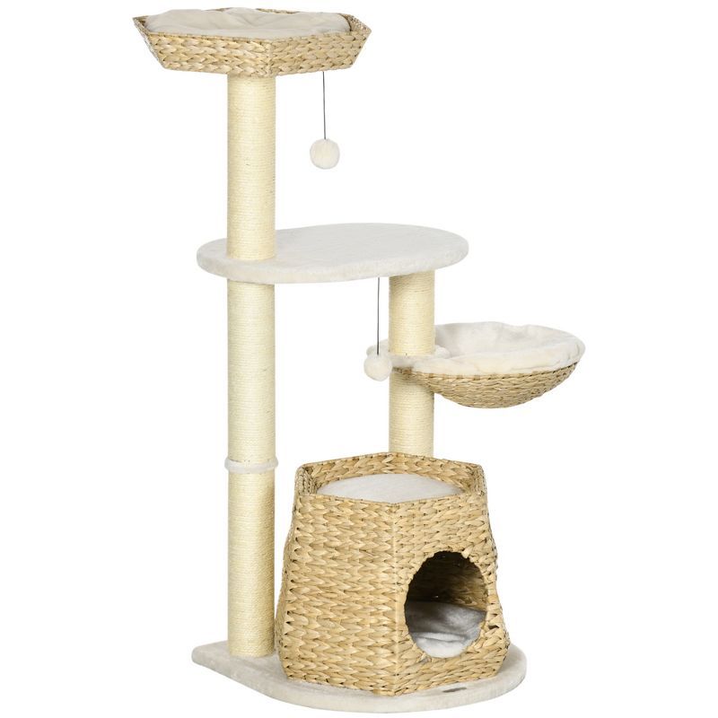 Natural Sisal Multi-Level Cat Tree with Hanging Balls