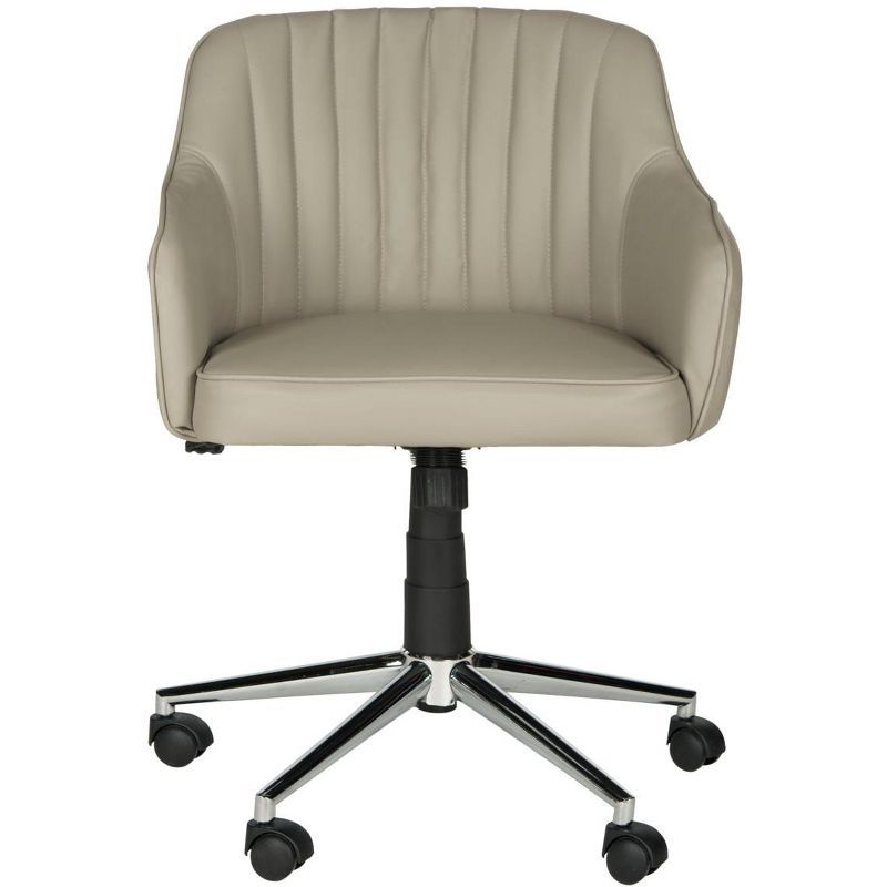 Transitional Gray Vegan Leather Swivel Desk Chair with Metal Base