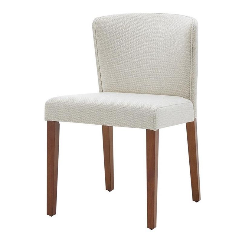 Cream Upholstered Faux Leather Side Chair with Wood Legs