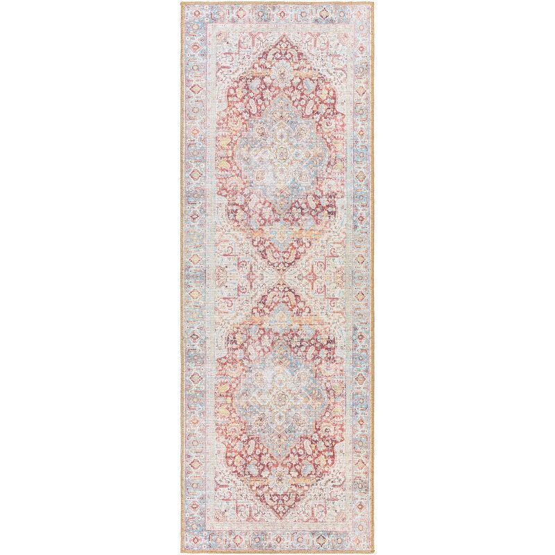 Alanya Red and Cream Washable Chenille Runner Rug