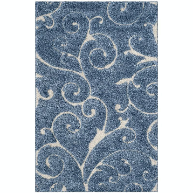 Light Blue and Cream Rectangular Shag Area Rug