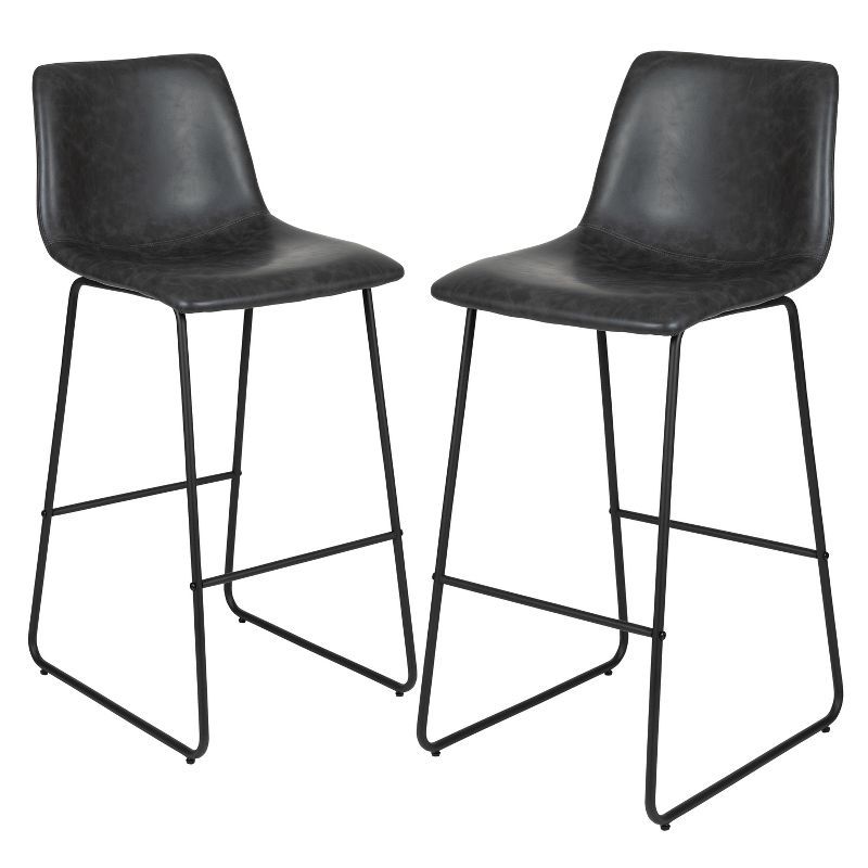 Reagan 30" Gray LeatherSoft & Metal Bar Height Stools, Set of 2