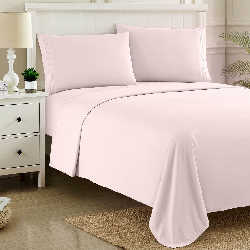Pale Pink King Size Egyptian Cotton Microfiber Sheet Set