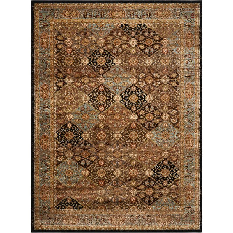 Rectangular Blue Floral Synthetic Easy Care Area Rug