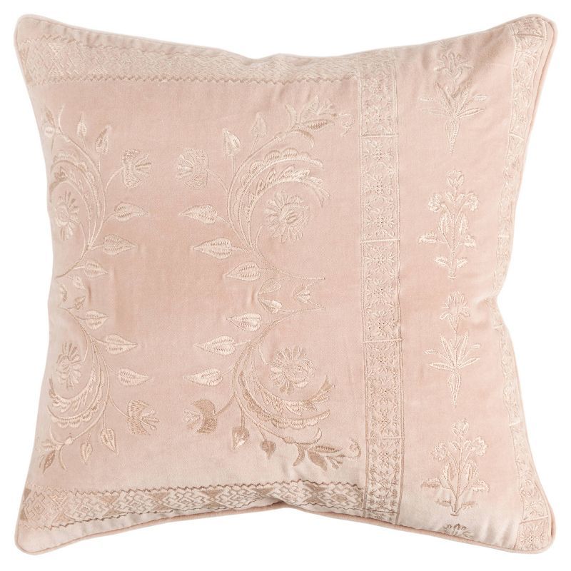 Blush Embroidered Cotton Velvet Standard/Queen Pillow Cover
