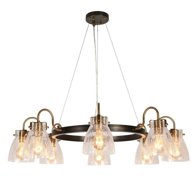 Modern Black and Gold 8-Light Crackled Glass Chandelier