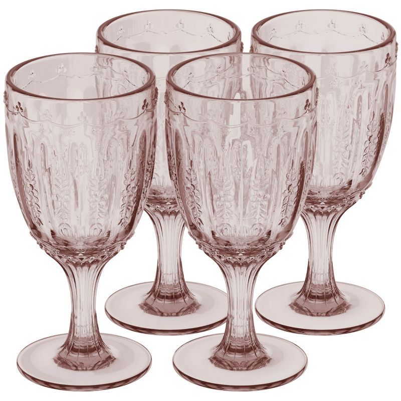 Elle Decor Pink Vintage Glass Wine Goblets Set, 10 oz