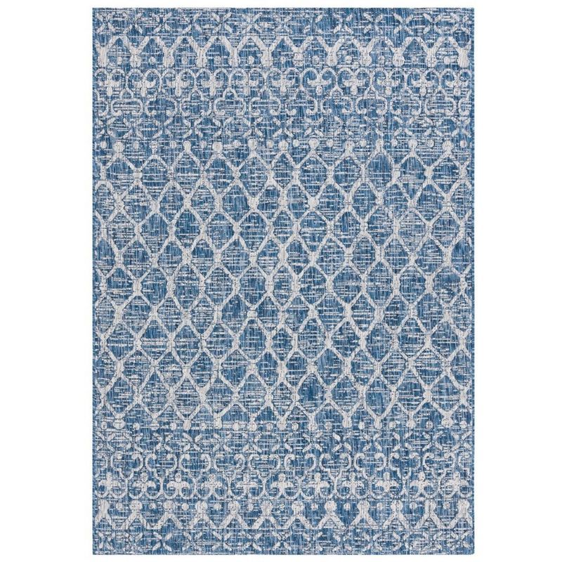 Navy and Grey Geometric Rectangular Synthetic Area Rug