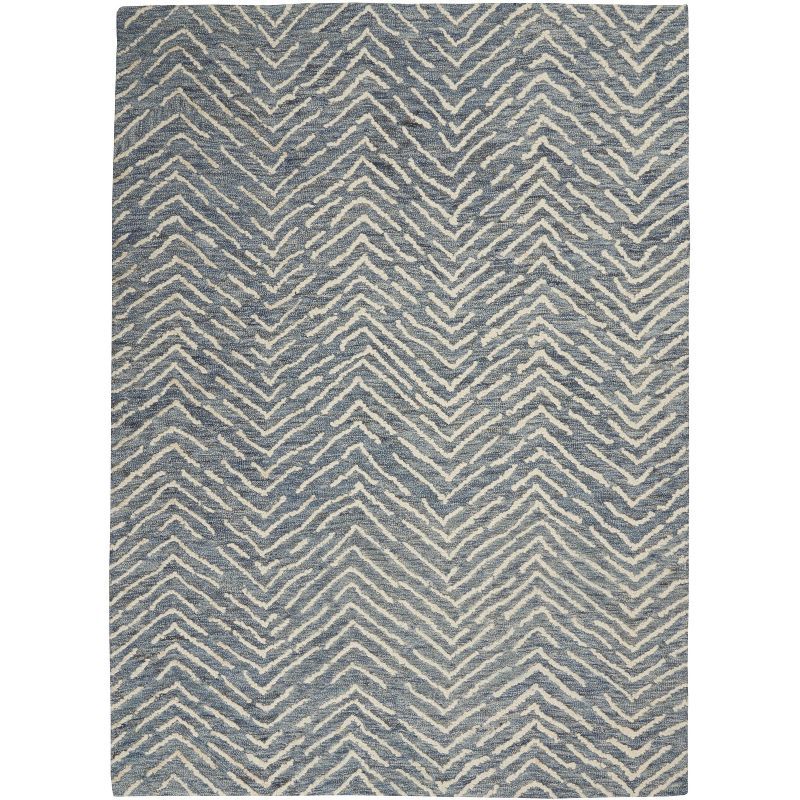 Indigo Ivory Chevron Hand-Tufted Wool 4' x 6' Area Rug