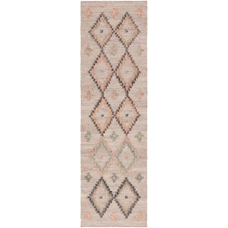 Beige and Gold Handmade Wool Cotton Kilim Runner Rug