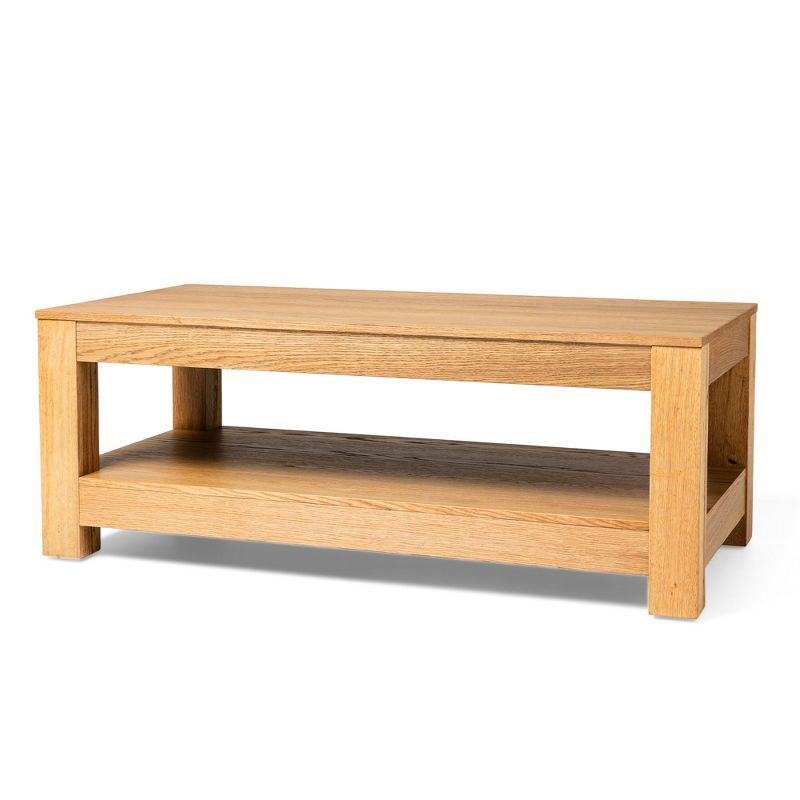 Weathered Natural Large Wooden Coffee Table with Storage Shelf