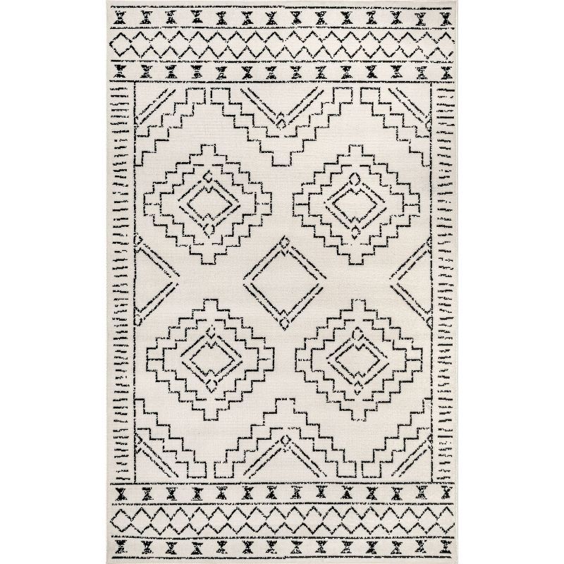 Gray and Ivory Geometric Patterned Synthetic Area Rug