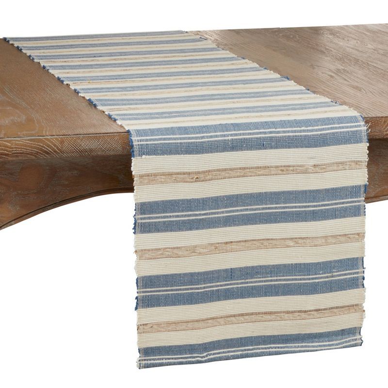 Colorful Frayed Coastal Striped Table Runner