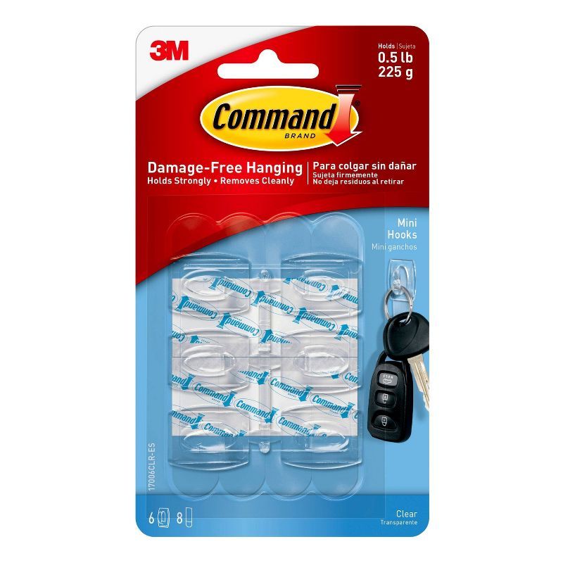 Command Clear Mini Adhesive Wall Hooks, 6-Pack