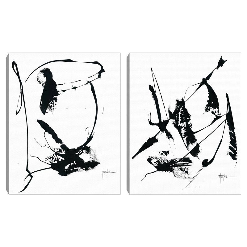 Set of 2 Black and White Abstract Canvas Art Prints