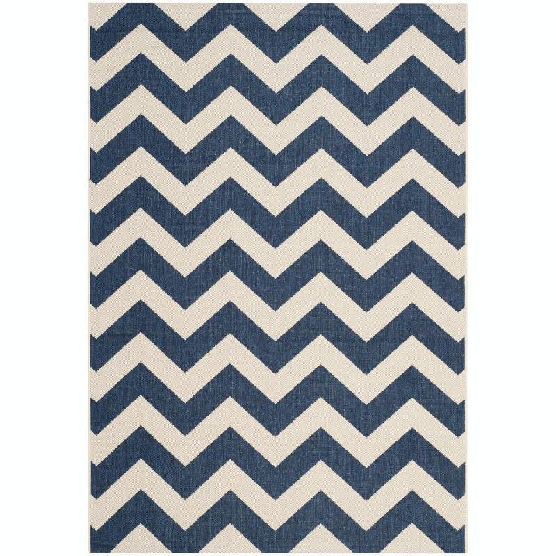 Navy and Beige Chevron Outdoor Area Rug