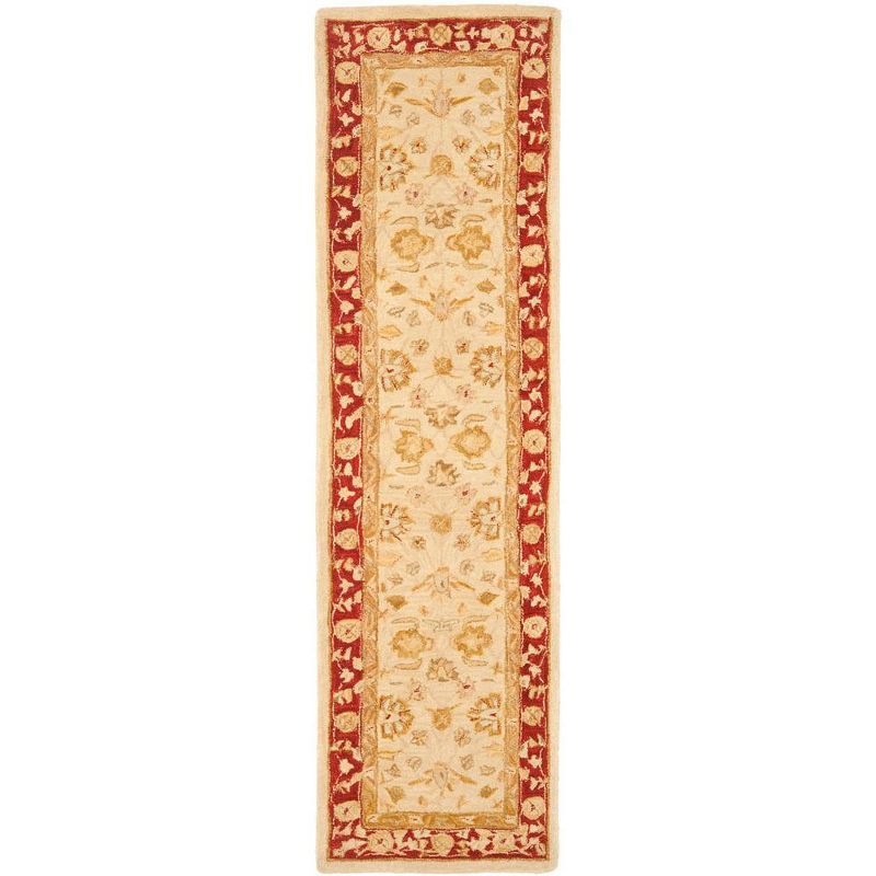 Ivory and Red Hand-Tufted Wool Runner Rug