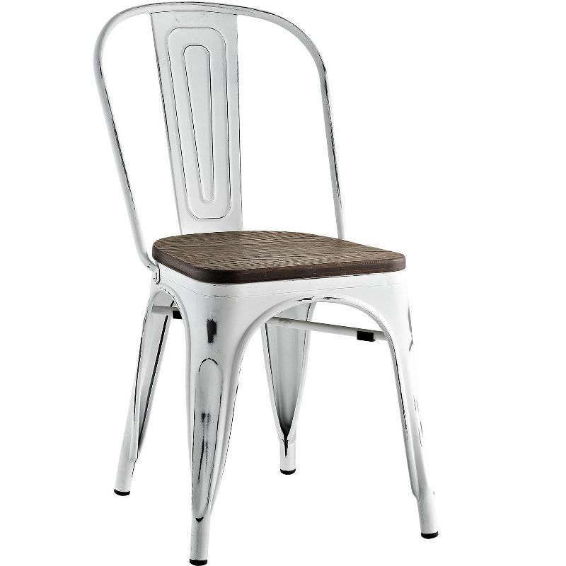 White Distressed Metal and Bamboo Bistro Side Chair