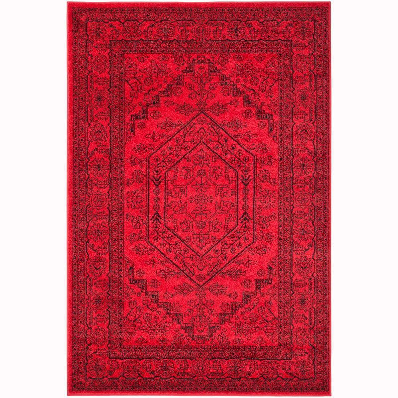 Red and Black Synthetic Hand-knotted Square Area Rug